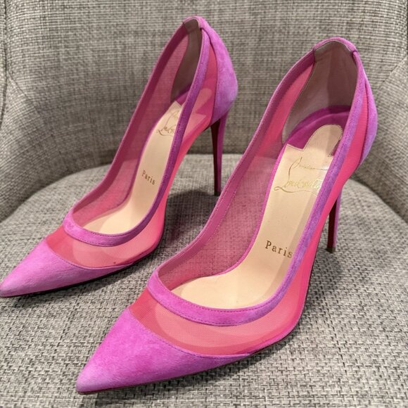 Christian Louboutin Galativi Pointed Toe Pumps Hot Pink Suede & Mesh - Picture 11 of 15